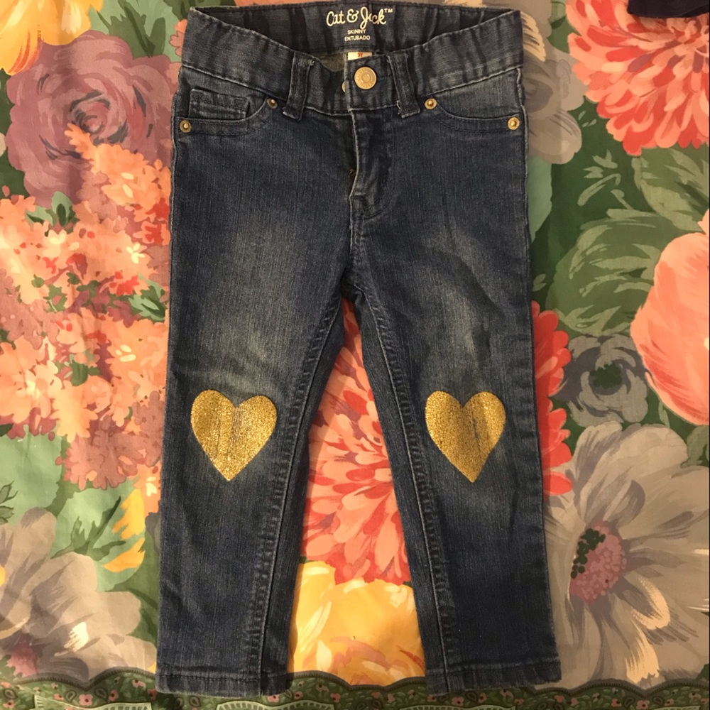 Cat & Jack Stretch Skinny Jeans Gold Heart - 2T